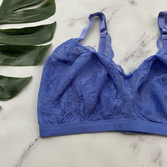 Panache Imogen Bralette Size 34 FF Periwinkle Blue Lace Wire Free 10166 - Picture 3 of 8